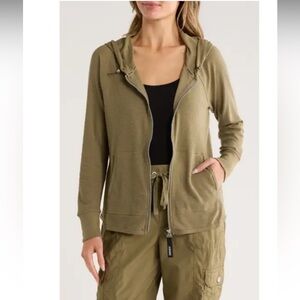 DKNY‎ Slub Waffle Knit Zip Front Hoodie NWT Medium Green Lightweight Cotton/Poly